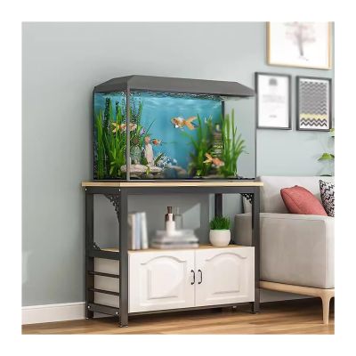 Aquarium Stand for 10-, 20-, and 30-Gallon Tanks, Heavy-Duty Metal and Wood Tank Table with Cabinet Storage, 60 x 30 x 70 cm, Black/White