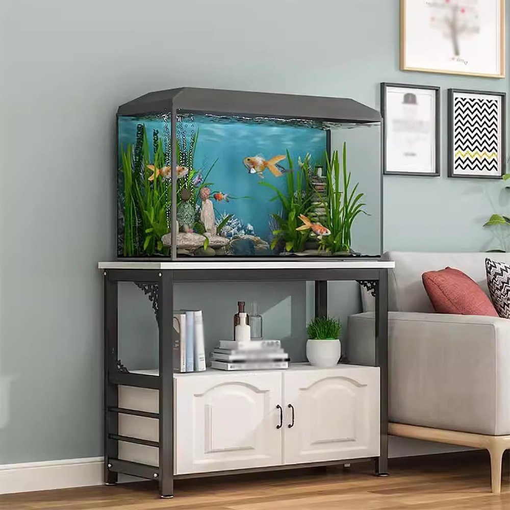 Aquarium Stand for 10-, 20-, and 30-Gallon Tanks, Heavy-Duty Metal and Wood Rack with Storage Cabinet, 80 x 50 x 70 cm, Color #2