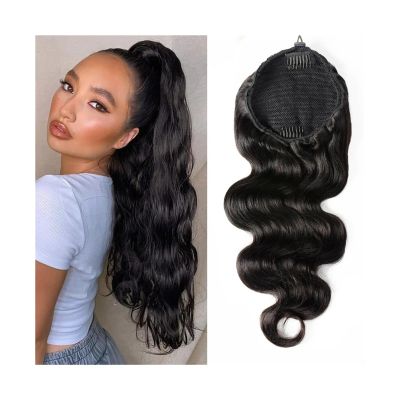 Body Wave Ponytail Extension, Brazilian Remy Human Hair, Drawstring Clip-In, 18 Inch