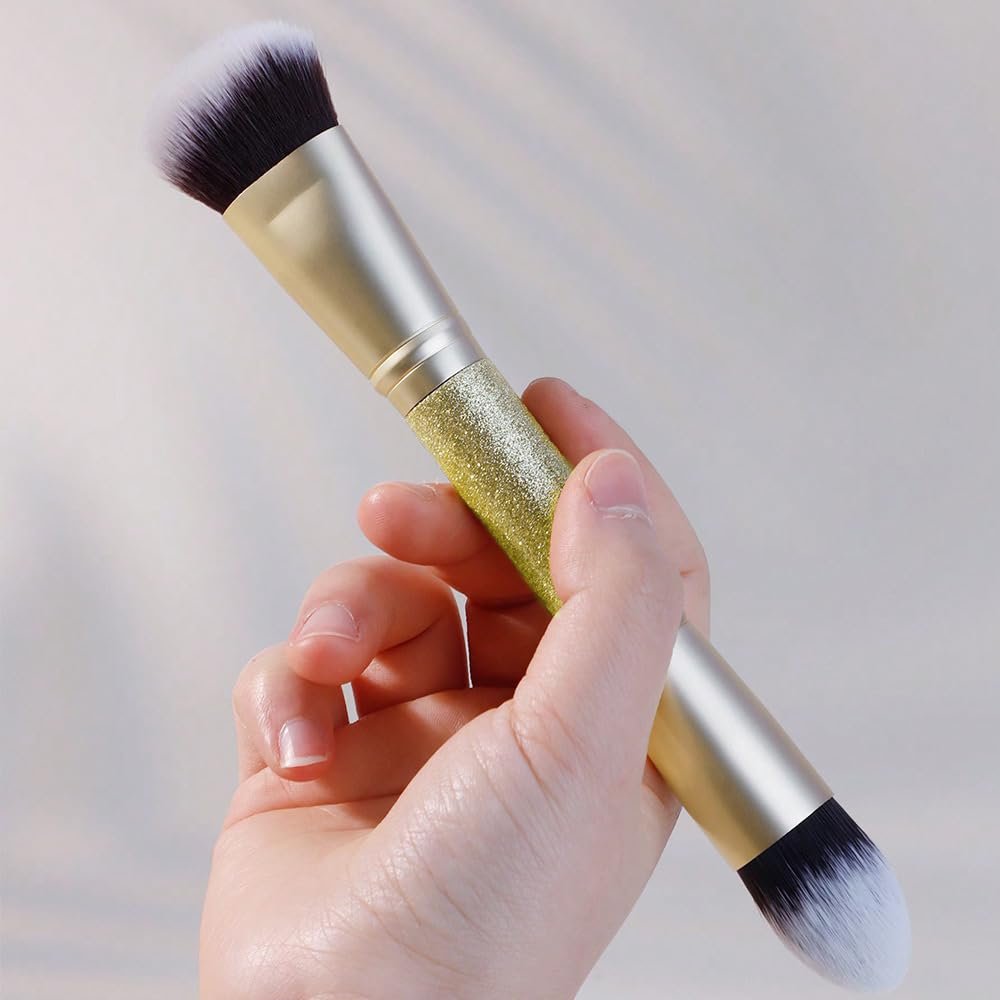 Double-Ended Makeup Brush: Angled, Round, Contour and Flat Foundation Brush