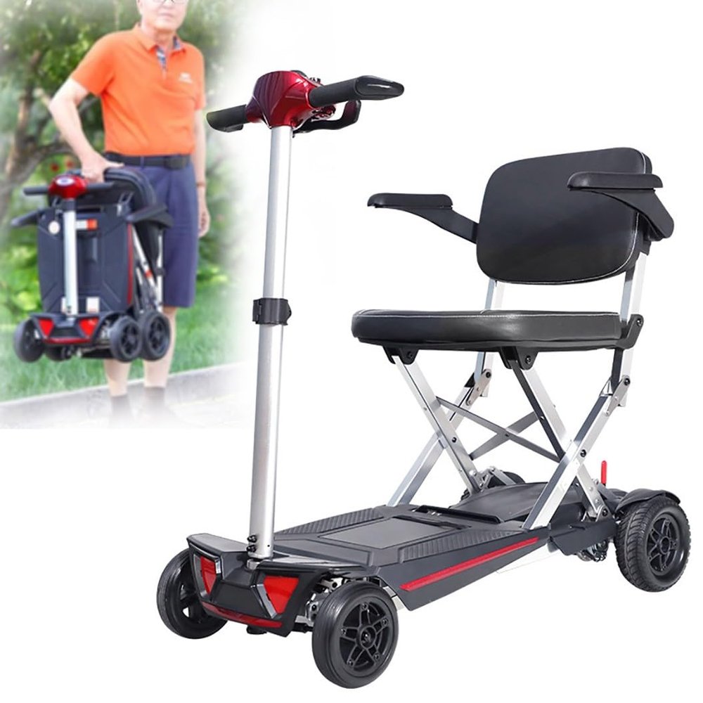HZWJD Motorized 4-Wheel Mobility Scooter for Seniors, 125 kg Capacity, Red