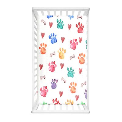 Odot Fitted Crib Sheet, Paw Print Pattern, Love Heart, 70 x 140 x 20 cm