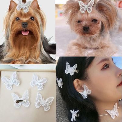 Handmade Dog Hair Clips, Double Butterfly, 10 Pieces