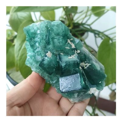 ICXLPMC Natural Green Fluorite Crystal Rough Natural Stone Specimen Cluster, 300–350 g