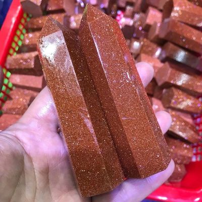 2-Piece Natural Blue and Red Sandstone Point Crystals, Golden Sand Quartz Stone Decor by PEIQIYIN