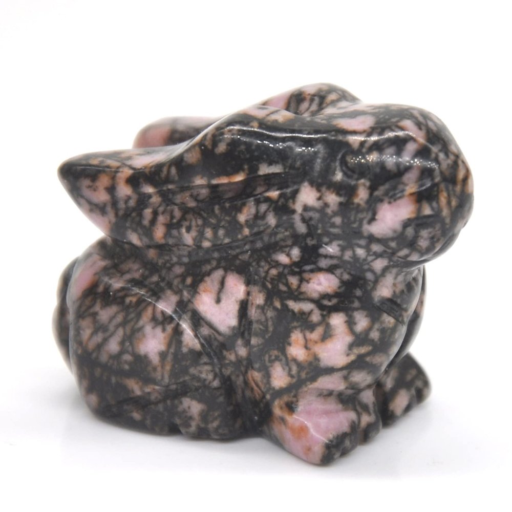 AUOQKQUT PEIQIYIN Hand-Carved Pink Rhodonite Rabbit Statue