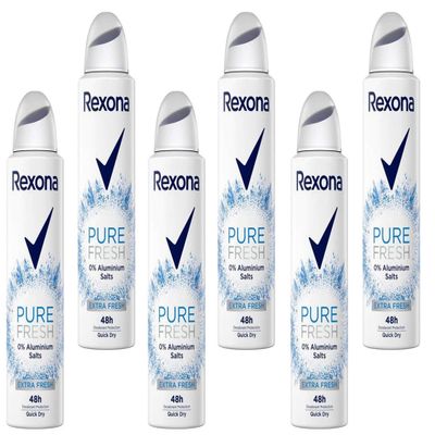 6x Rexona Pure Fresh Aluminum-Free Deodorant Spray, 48-Hour Protection, 150 ml (6-Pack)