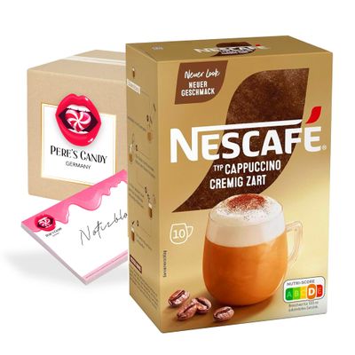Pere's Candy Bundle: 12 x 10 NESCAFÉ Cappuccino Creamy Smooth Sticks (14 g) with A7 Notepad