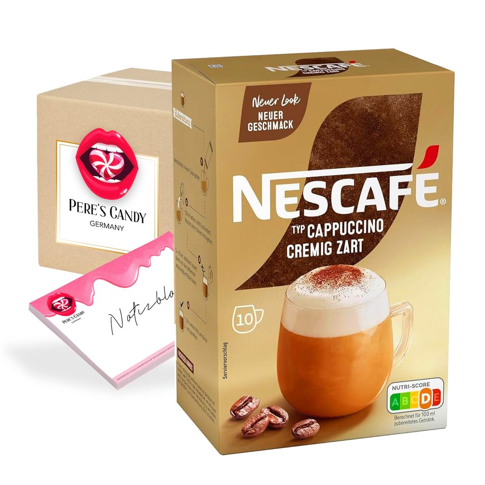 Pere's Candy Bundle: 12 x 10 NESCAFÉ Cappuccino Creamy Smooth Sticks (14 g) with A7 Notepad