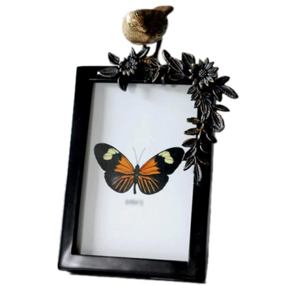 LLXTJJY Tabletop Bird Photo Frame, Vintage Copper Floral Frame with Birds