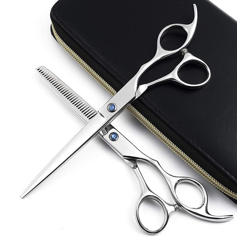 GZSLKSCD Hairdressing Scissors Set with Flat Cutting Teeth, Leather Case and Bang-Cutting Set