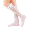 MKYSZLT Lace Knee-High Socks for Women, White Fishnet Socks with Bow and Rose Details view 1
