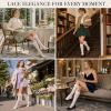 MKYSZLT Lace Knee-High Socks for Women, White Fishnet Socks with Bow and Rose Details view 2
