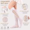 MKYSZLT Lace Knee-High Socks for Women, White Fishnet Socks with Bow and Rose Details view 3