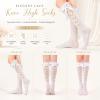 MKYSZLT Lace Knee-High Socks for Women, White Fishnet Socks with Bow and Rose Details view 4