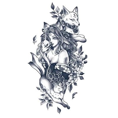 2-Piece Jagua Tattoo Stickers, Herbal, Semipermanent, Waterproof, Realistic Fox Demon Design