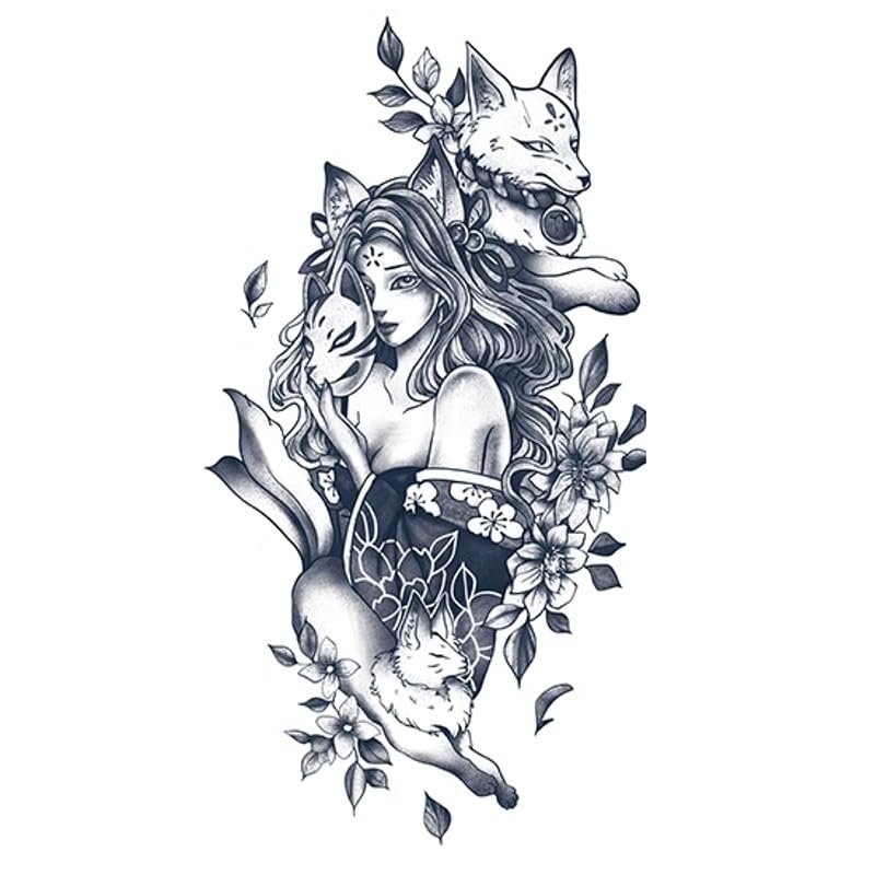 2-Piece Jagua Tattoo Stickers, Herbal, Semipermanent, Waterproof, Realistic Fox Demon Design