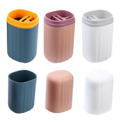 FRCOLOR Portable Plastic Toothbrush Holder Cups, 3-Piece Set, Smooth and Lightweight, Random Color, for Travel and Home