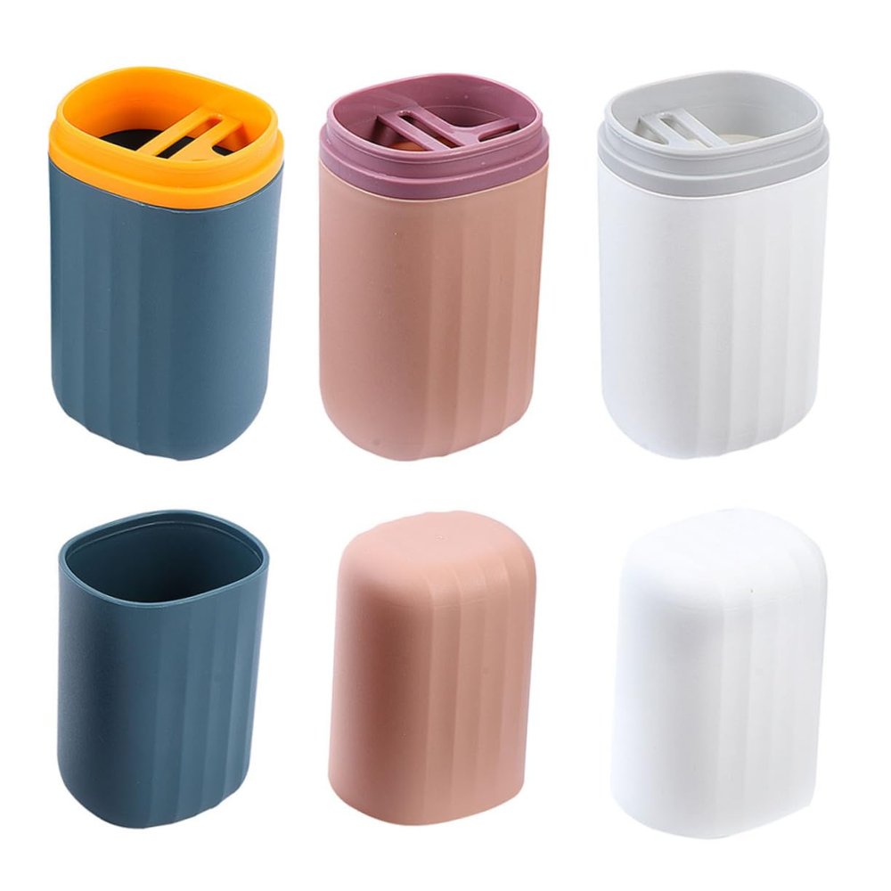 FRCOLOR Portable Plastic Toothbrush Holder Cups, 3-Piece Set, Smooth and Lightweight, Random Color, for Travel and Home