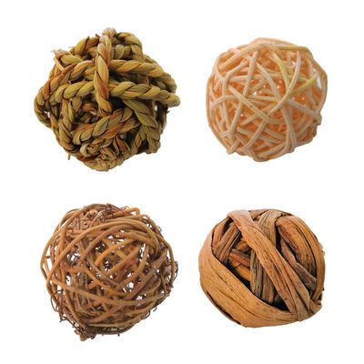 BEBIKR Chew Toys for Small Pets, Grass Balls, 4-Piece Set