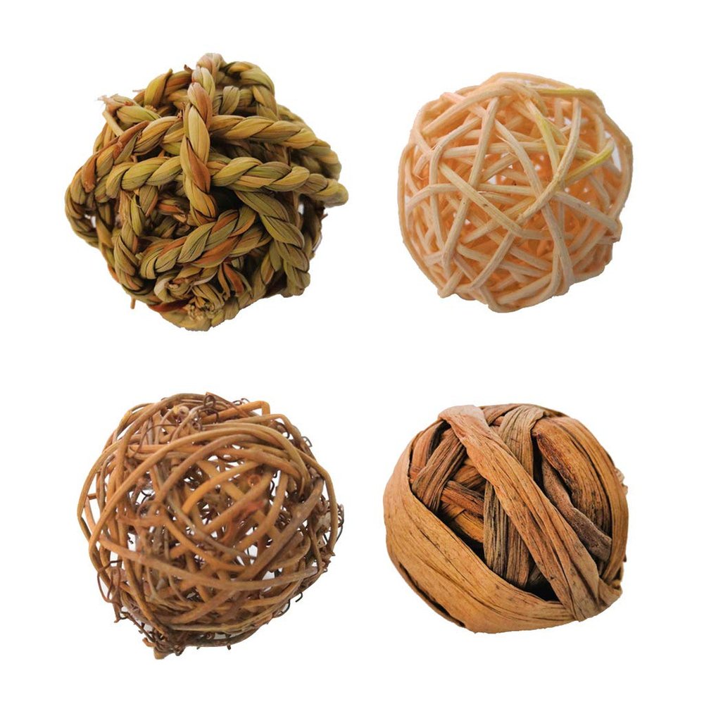 BEBIKR Chew Toys for Small Pets, Grass Balls, 4-Piece Set