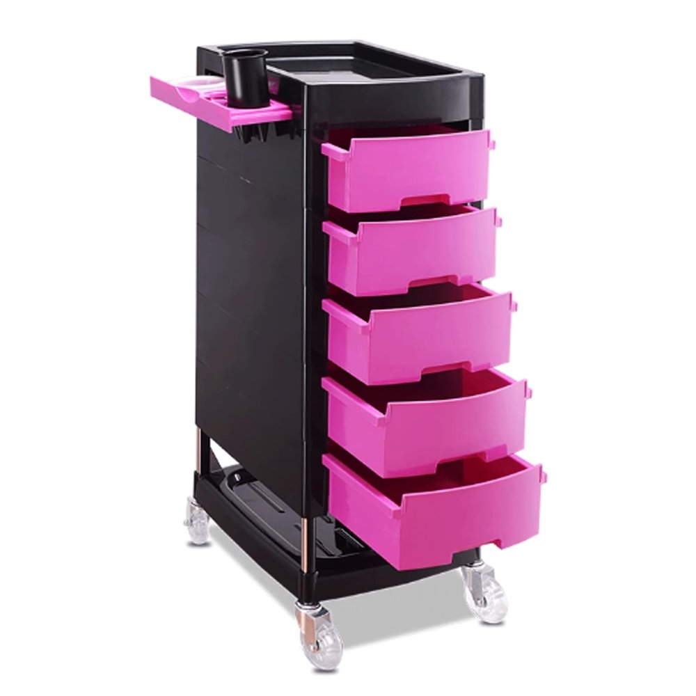 FRALHQFL Sturdy Salon Rolling Tray Cart with 5 Large Drawers