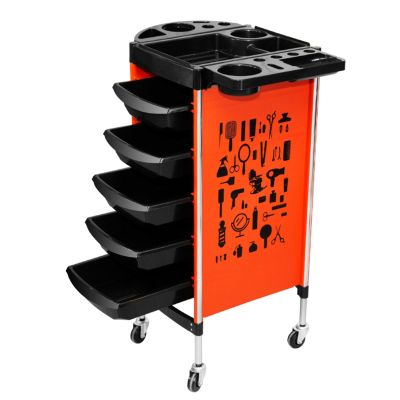 NISMIA Salon Storage Trolley for Hairdressing Supplies, 6-Tier Cart with 5 Drawers, Red, 83 × 37 × 51 cm