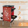 NISMIA Salon Storage Trolley for Hairdressing Supplies, 6-Tier Cart with 5 Drawers, Red, 83 × 37 × 51 cm view 2