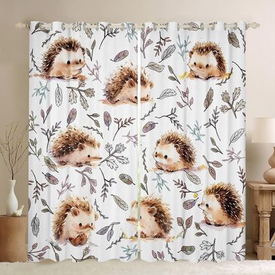 Homemissing Hedgehog Curtains for Kids, 175 x 140 cm, Cute Wildlife Window Curtains