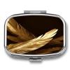 Square Pill Box with Golden Feathers, Two Compartments, Portable Organizer for Purse or Bag view 1