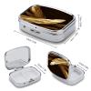 Square Pill Box with Golden Feathers, Two Compartments, Portable Organizer for Purse or Bag view 2