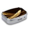 Square Pill Box with Golden Feathers, Two Compartments, Portable Organizer for Purse or Bag view 3