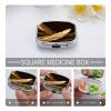Square Pill Box with Golden Feathers, Two Compartments, Portable Organizer for Purse or Bag view 4