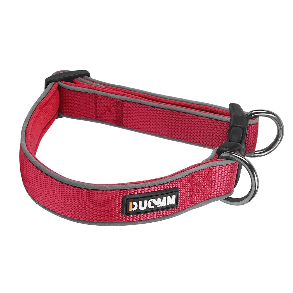 Coogime Dog Collar, Soft Padded Neoprene Nylon for Medium and Large Dogs, Adjustable and Reflective for Training (Red, L)