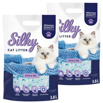 Silky Unscented Silica Crystal Cat Litter, Dust-Free, Odor-Neutralizing, 7.6 L, 2-Pack