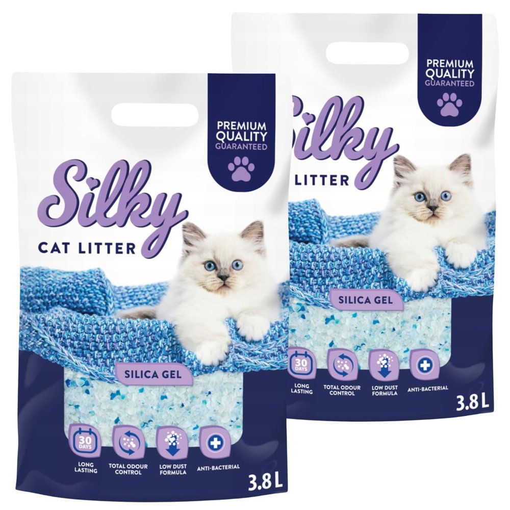 Silky Unscented Silica Crystal Cat Litter, Dust-Free, Odor-Neutralizing, 7.6 L, 2-Pack