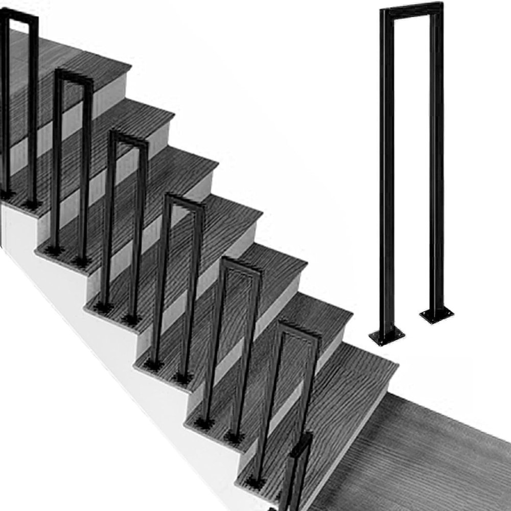 U-Shaped Stair Railing, Nonslip Square Handrail, Attic Hallway Safety Support Bar, Black, 65 cm