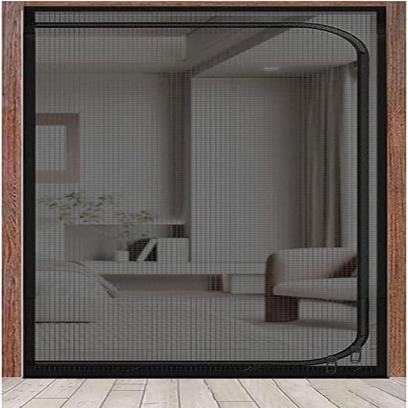 Anti-Mosquito Screen Curtain 90 x 220 cm, Transparent Polyester, Reusable, Zippered Pet Door