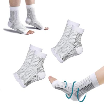 2 Pairs White Compression Socks for Nighttime, Orthopedic, Size 40–46