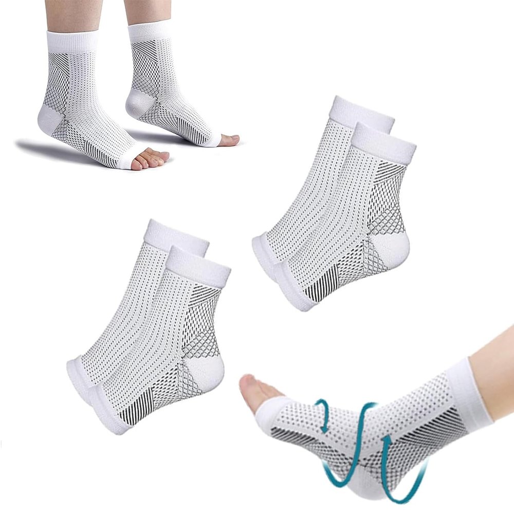 2 Pairs White Compression Socks for Nighttime, Orthopedic, Size 40–46