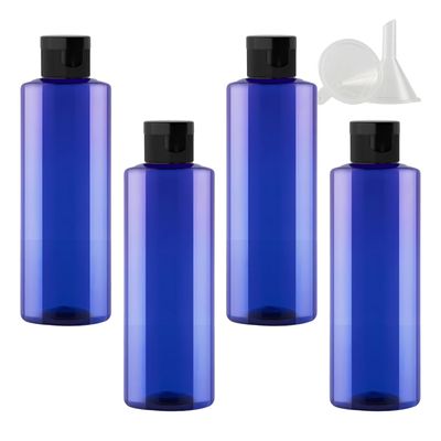 PQPAUTY 4-Pack 200 mL Blue Plastic Lotion Bottles with Black Flip Caps