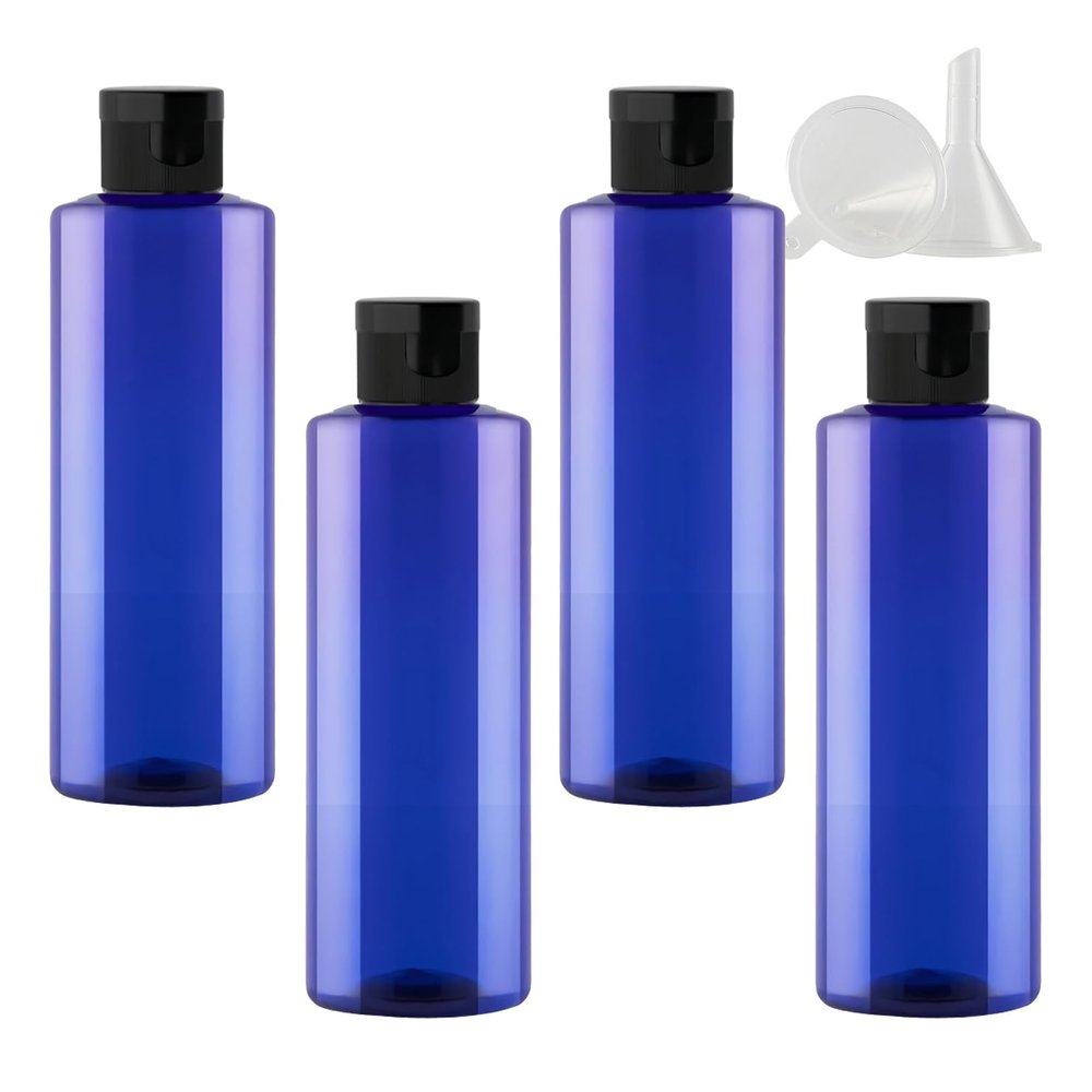 PQPAUTY 4-Pack 200 mL Blue Plastic Lotion Bottles with Black Flip Caps