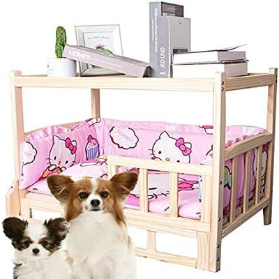 Double-Layer Orthopedic Wooden Pet Bed with Bedding
