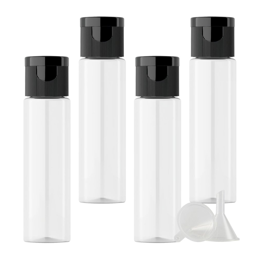 PQPAUTY 4-Pack 30 ml Transparent Plastic Lotion Bottles with Black Flip Caps