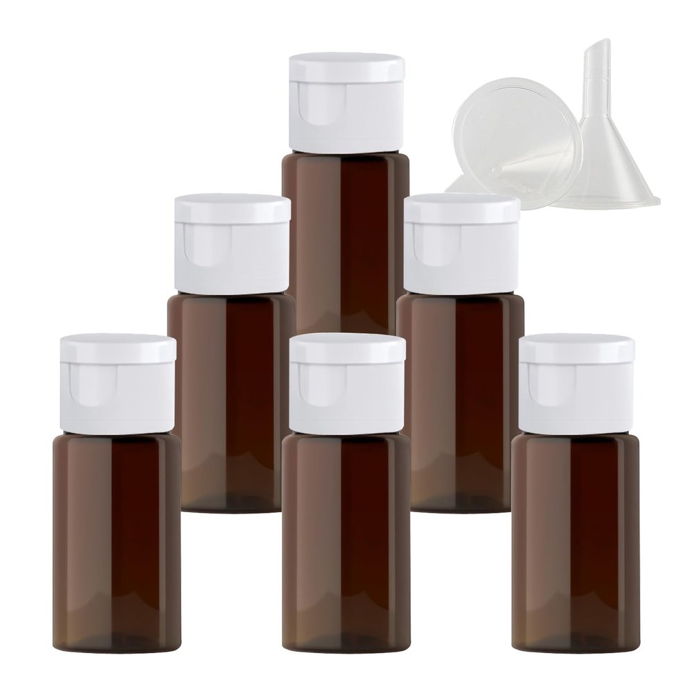 PQPAUTY 6-Pack 10 mL Brown Plastic Lotion Bottles with White Flip Caps