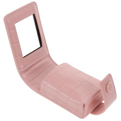Pink PU Lipstick Case with Mirror, Small Cosmetic Bag