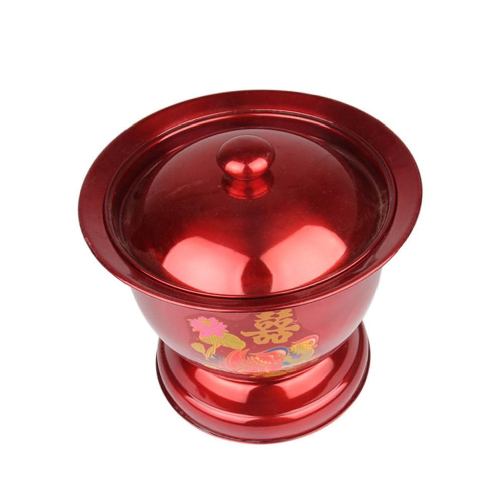 Sturdy Stainless Steel Spittoon with Lid for Home, Red