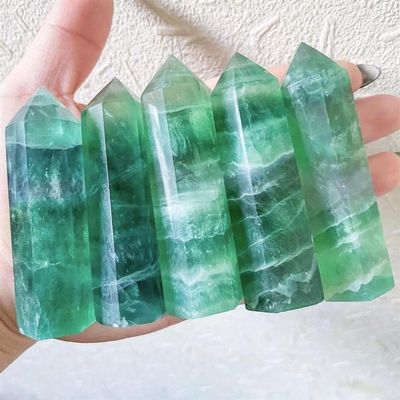CZAOINCU Natural Green Fluorite Quartz Crystal Tower
