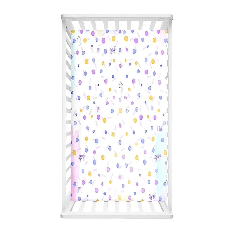 Odot Microfiber Fitted Sheet for Crib and Baby Bed, Polka Dots, Light Purple, 80 x 160 cm