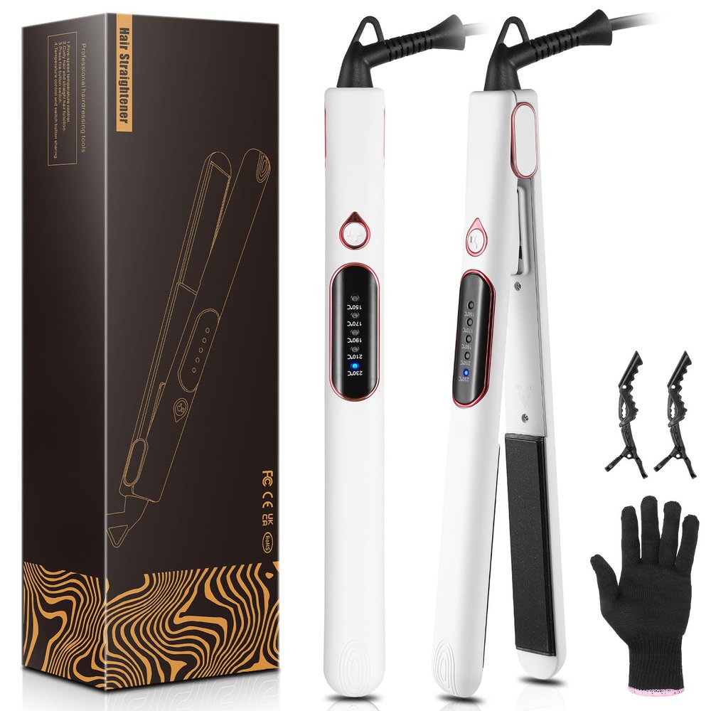 2-in-1 Hair Straightener, 25 mm Ceramic Plates, for Curls